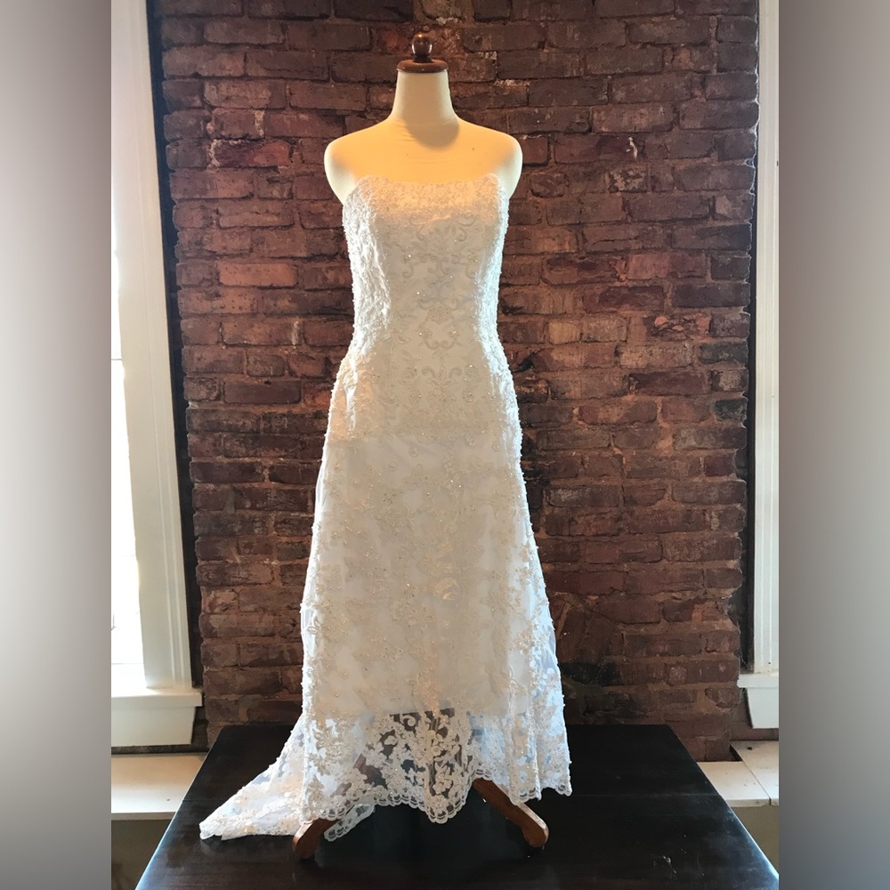 Alfred Angelo Strapless Ivory Lace Beaded Gown